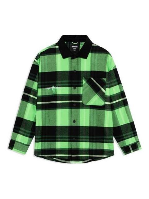Li-Ning BADFIVE Sports Basketball Series Plaid Loose Fleece Lined Long Sleeves Shirt 'Green' ASHS005