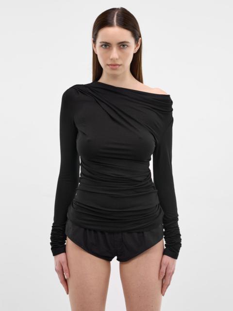 Black Draped Long Sleeve Top