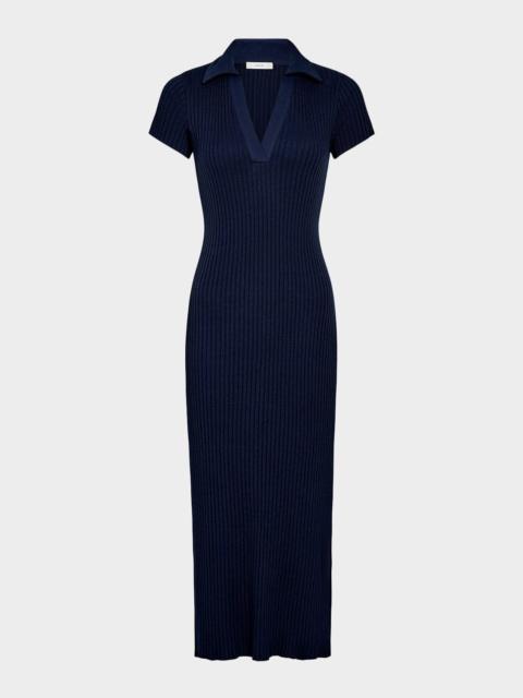 Ribbed Short-Sleeve Polo Dress