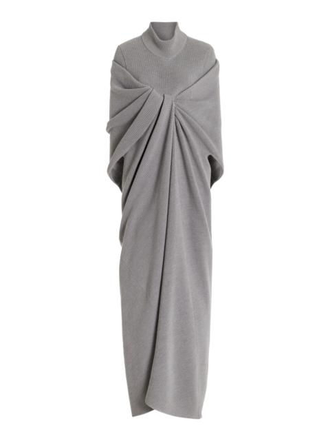The Holden Wool Turtleneck Draped Midi Dress grey