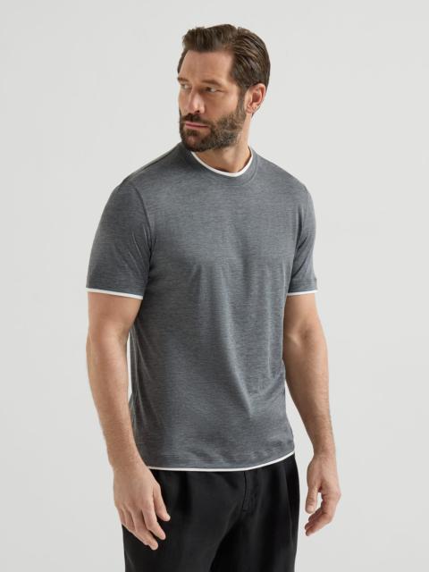 Silk and cotton jersey crew neck T-shirt with faux-layering