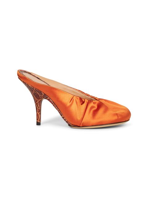 Orange satin heeled mules