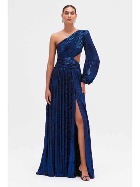 METALLIC PLISSE ONE SHOULDER GOWN