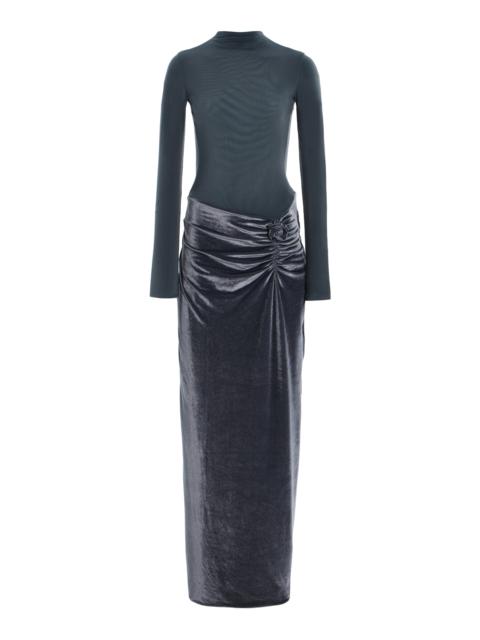 Borelli Open-Back Jersey and Velvet Maxi Dress grey