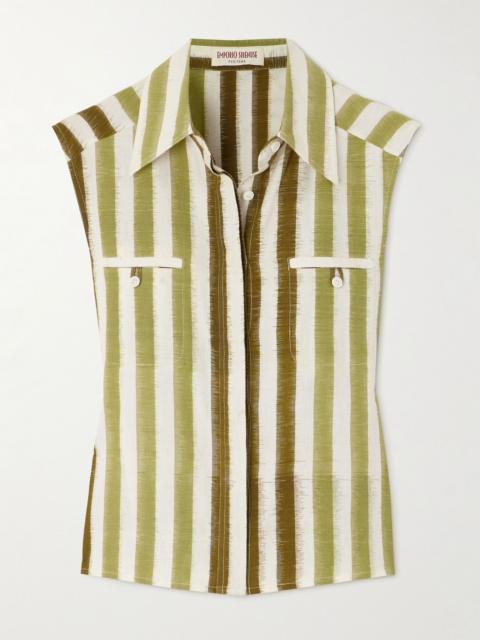 Ylenia striped cotton blouse Green