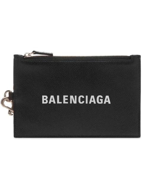 Balenciaga Logo Leather Passport Holder Lanyard Black