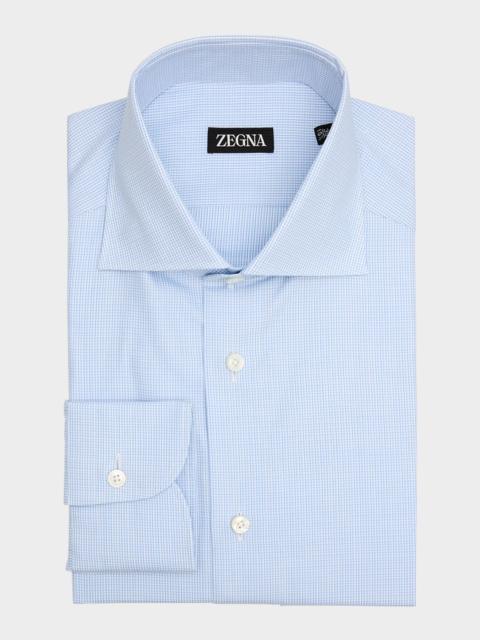 Men's Cotton Micro-Check Spread Collar Dress Shirt