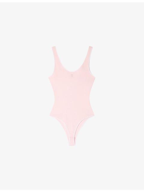Katia Logo-Embroidered Contrast-Trim Stretch-Woven Bodysuit