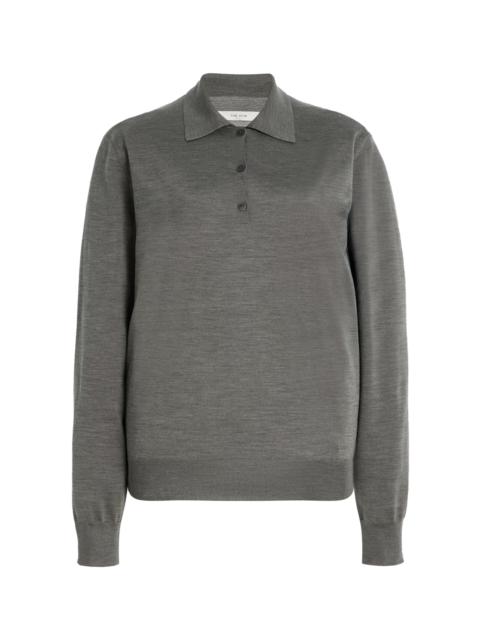 Lilienne Silk Knit Polo Top grey