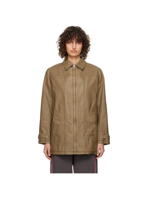 Brown Print Faux-Leather Jacket