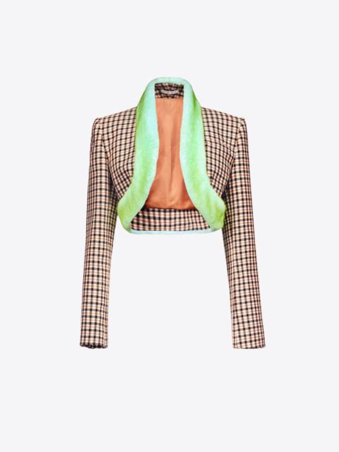 FAUX FUR TRIM CROPPED BLAZER