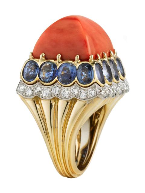 Coral Sapphire Sugarloaf Ring
