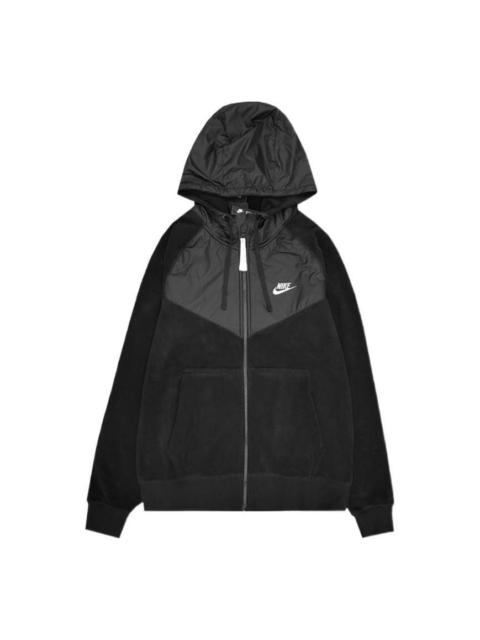 Nike embroidered logo fleece zipped hooded jacket with kangaroo pocket 'Black' CJ4542-010