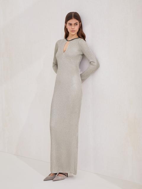 Sparkling rib knit dress with precious collar