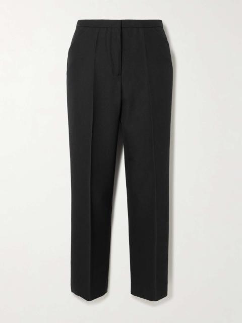 Cropped pleated grain de poudre straight-leg pants Black