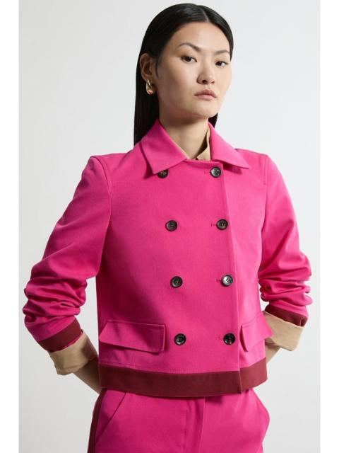Compact Stretch Collared Double Breasted Grosgrain Blazer Jacket
