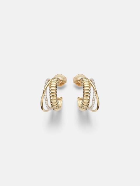 Un Deux Trois Berlingot 9kt gold hoop earrings with diamonds