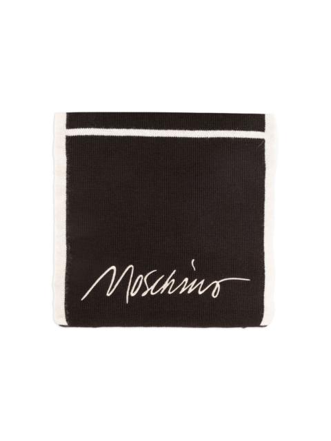 embroidered striped wool-blend scarf