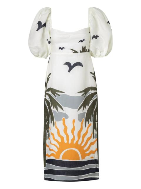 Timbiqui puff-sleeve printed midi dress