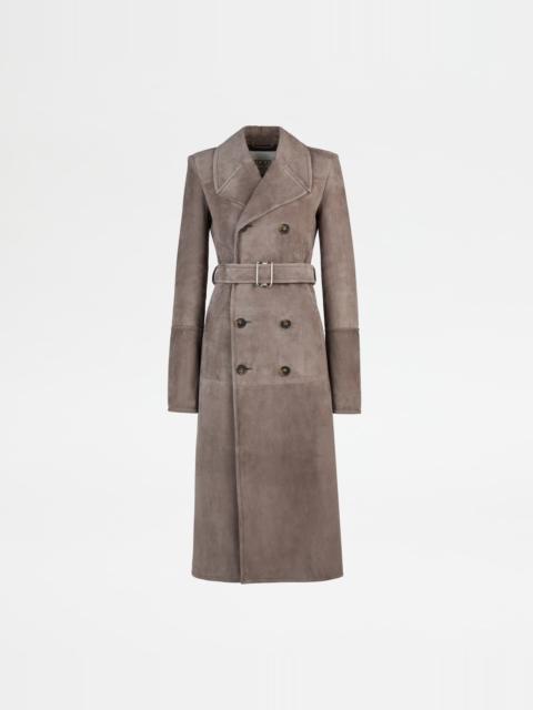 TRENCH COAT IN PASHMY SUEDE - BROWN