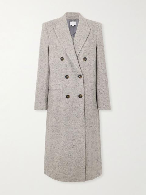 Double-breasted herringbone wool and silk-blend coat Gray