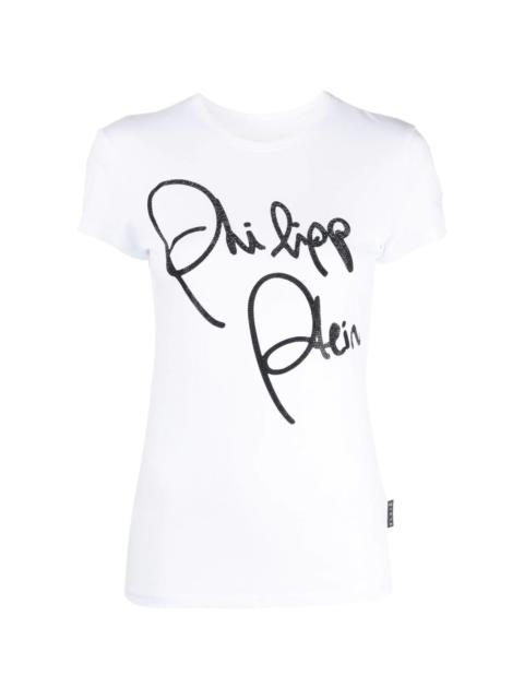 crystal-embellished script T-shirt