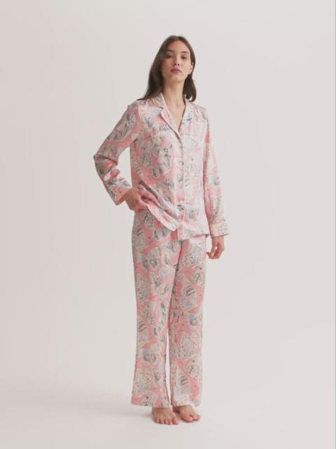 Women's Silk Pajamas Pink Multicolor Butterfly Print