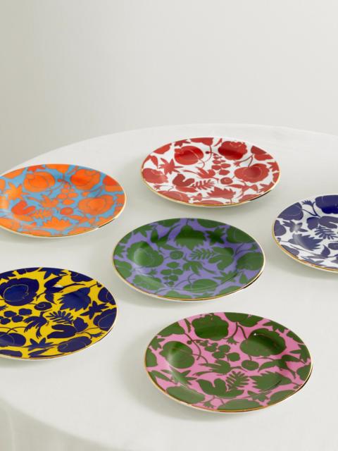Set Of Six Gold-plated Porcelain Dessert Plates