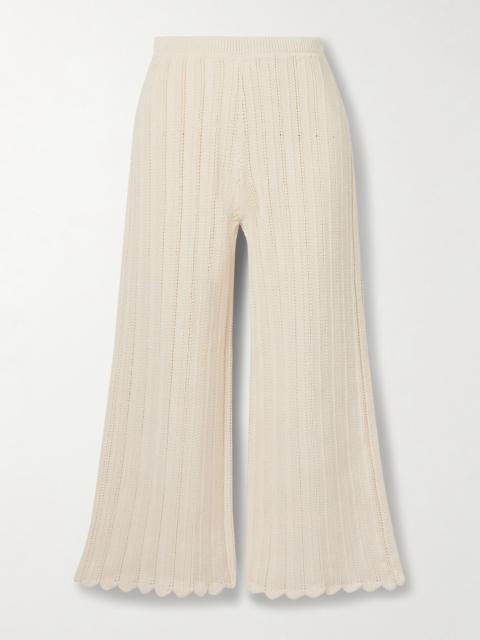 Petey Cropped Ribbed Open-knit Organic Cotton Flared Pants