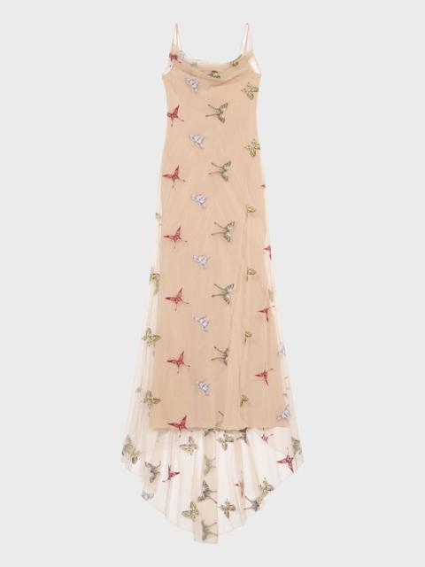 LONG TULLE DRESS WITH BUTTERFLY EMBROIDERY