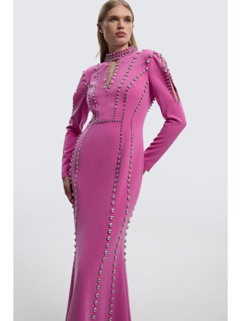 Crystal Embellished Woven Plunge Detail Maxi Dress