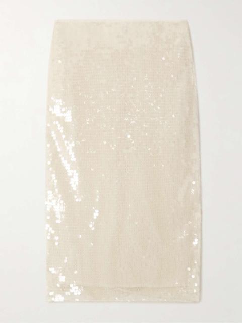 Sequined mesh midi skirt