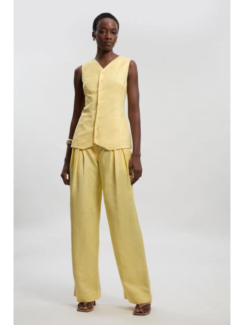 Viscose Linen Pleat And Pocket Detail Woven Straight Leg Trouser
