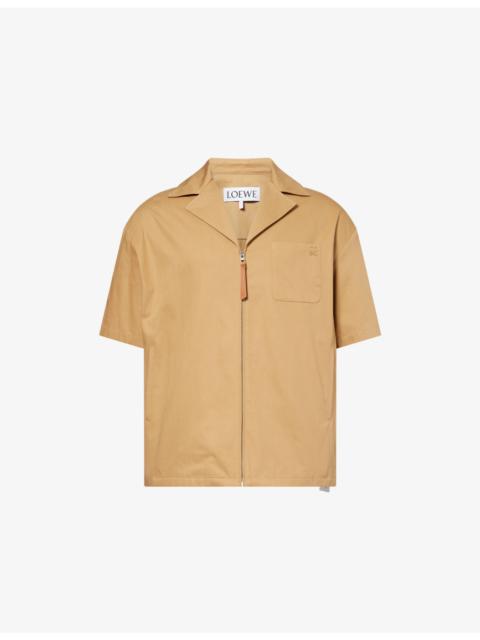 Spread-Collar Zip-Up Cotton-Twill Shirt
