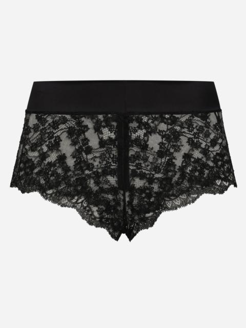 Lace high-waisted panties with satin waistband