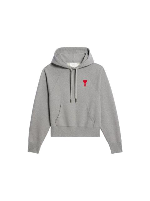 Ami Paris Ami de Coeur Heavy Fleece Small S Heart Popover Boxy Fit Hoodie Heather Grey/Red