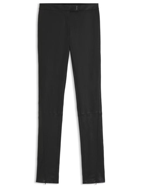 LEATHER LEGGINGS WITH LOGO-HOOK CLOSURE