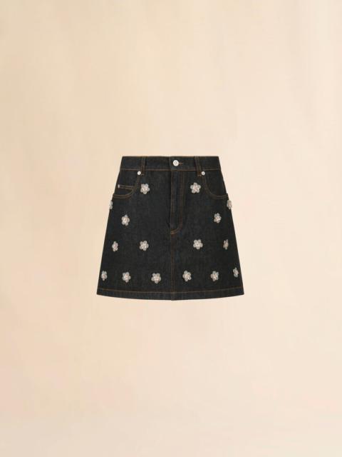 BLACK DENIM SKIRT WITH DAISY APPLIQUÉS