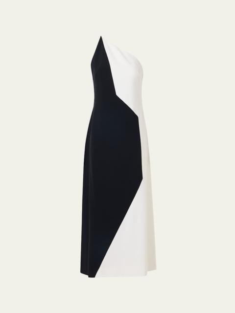 High Plains Patchwork Crepe One-Shoulder Midi Dress