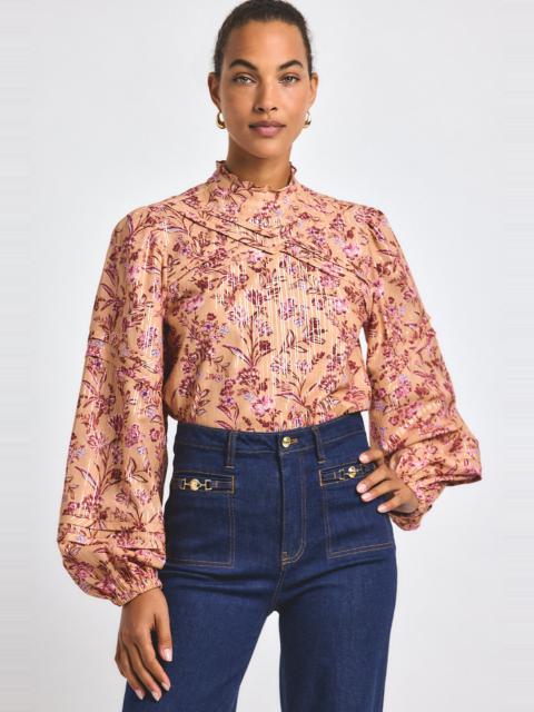 MARLOWE LUREX STRIPE PRINTED VOILE LONG SLEEVE BLOUSE