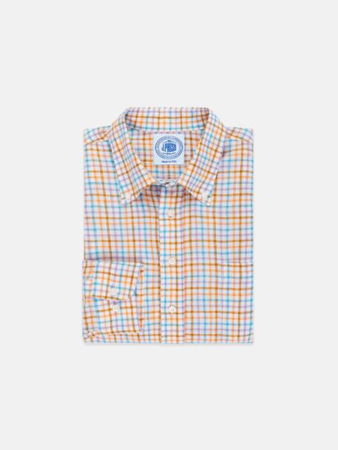 TEAL & ORANGE TATTERSALL  LINEN SPORT SHIRT - CLASSIC FIT