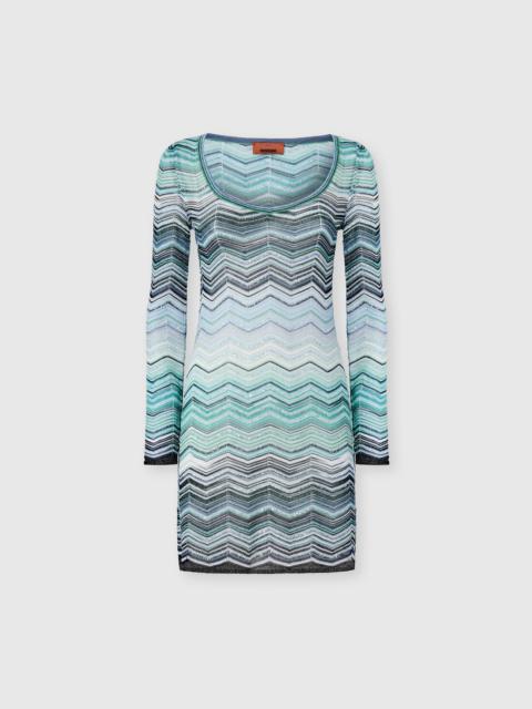Mini dress in viscose chevron lamé with sequins