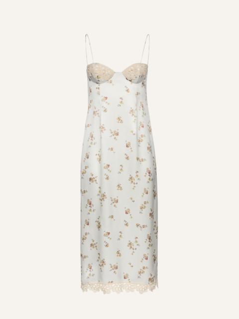 Lace bustier slip dress in cream print
