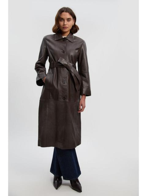 Leather Collared Belted Trench Coat