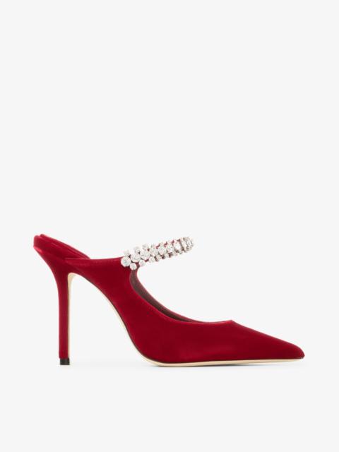 Bing 100
Ruby Red Velvet Mules with Crystal Embellishment