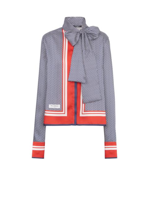 Scarf print shirt with bow collar