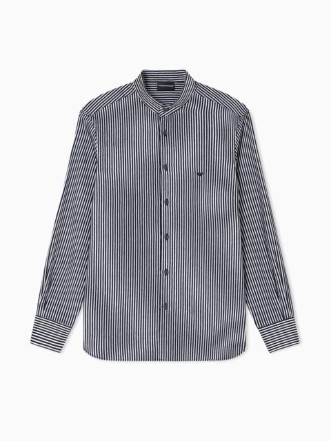 CHENILLE SHIRT WITH A GURU COLLAR WITH A STRIPED MOTIF