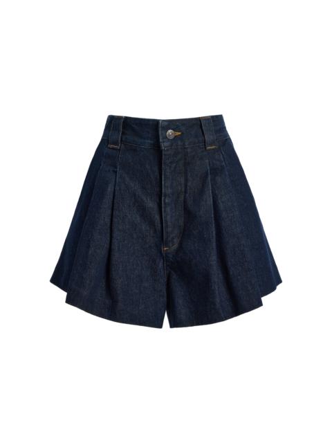The Structural Pleated Denim Shorts dark wash