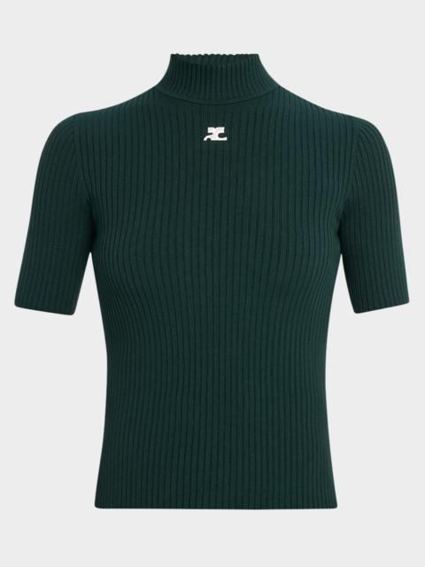 Mock-Neck Short-Sleeve Rib Pullover