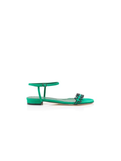 Green Suede Ankle Strap Flat Sandals